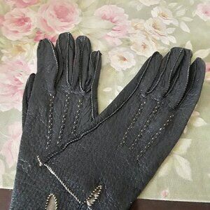 Vintage 1950s Leather Gloves _ Hand Stitched